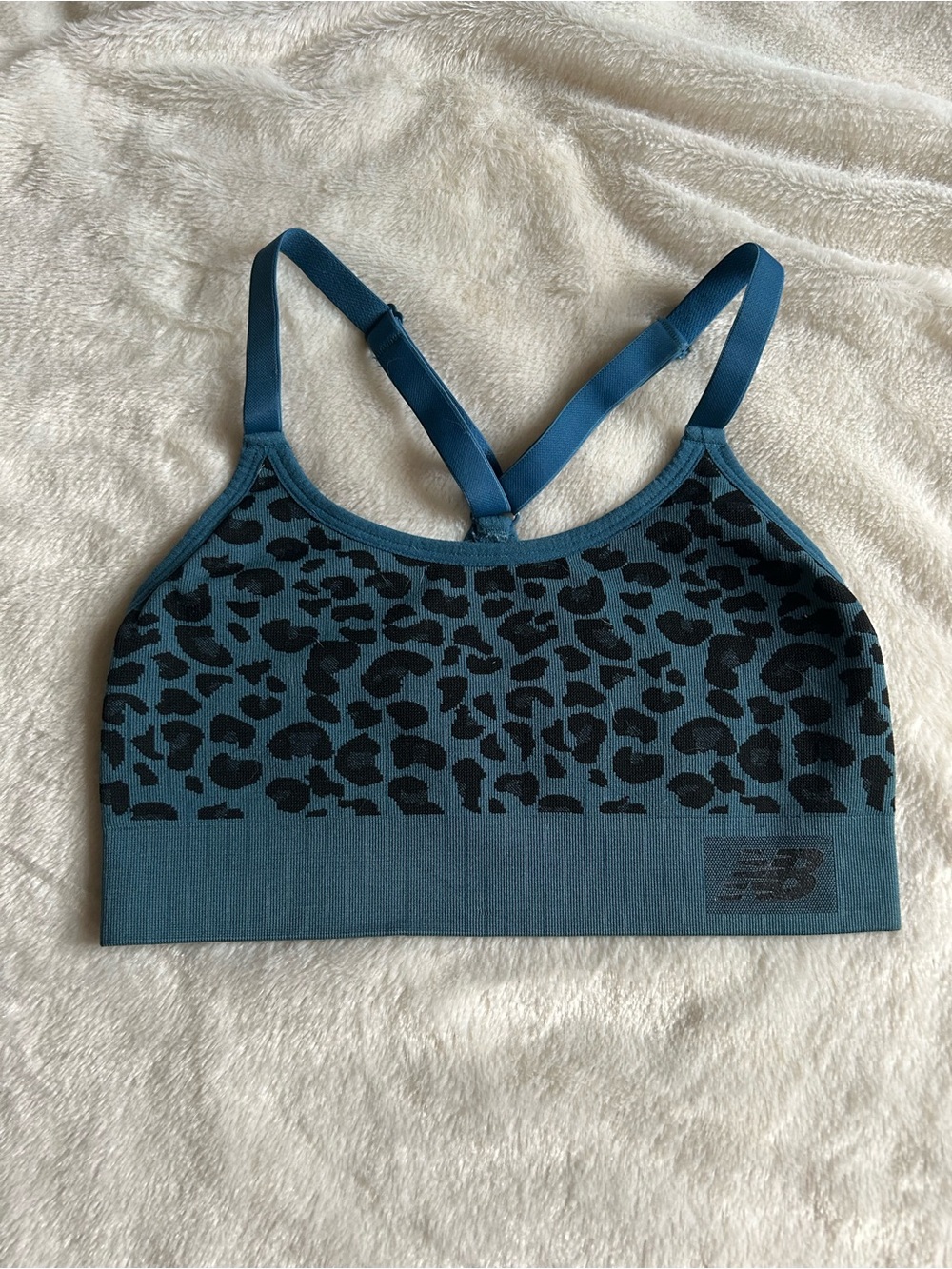 New balance dark teal leopard print racerback sports bra womens S